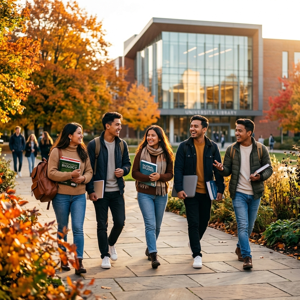 Happy students on campus